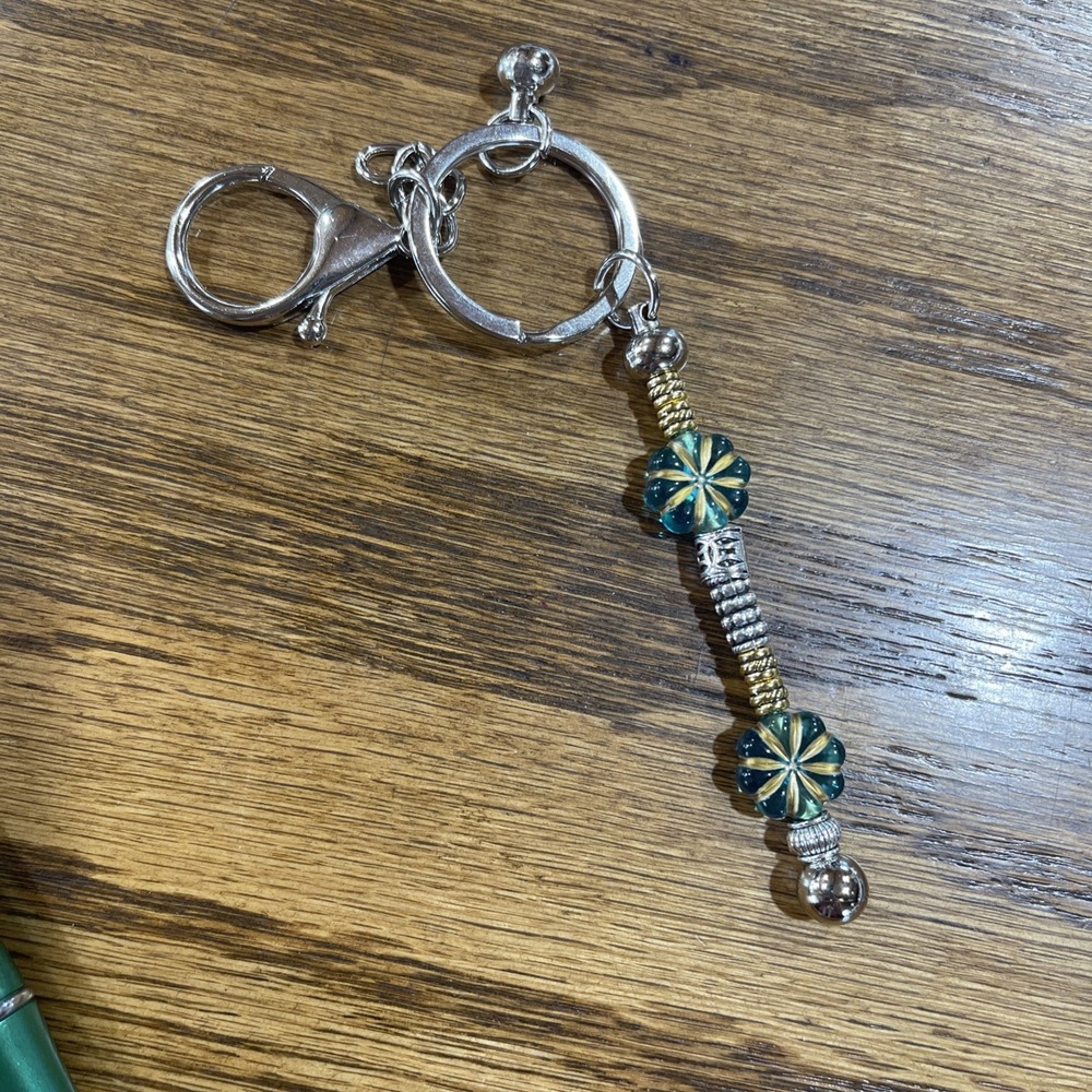 Decorated Multi Color Ink Pen + Refill & Matching Key Chain Beaded Handmade NEW - Picture 3 of 5